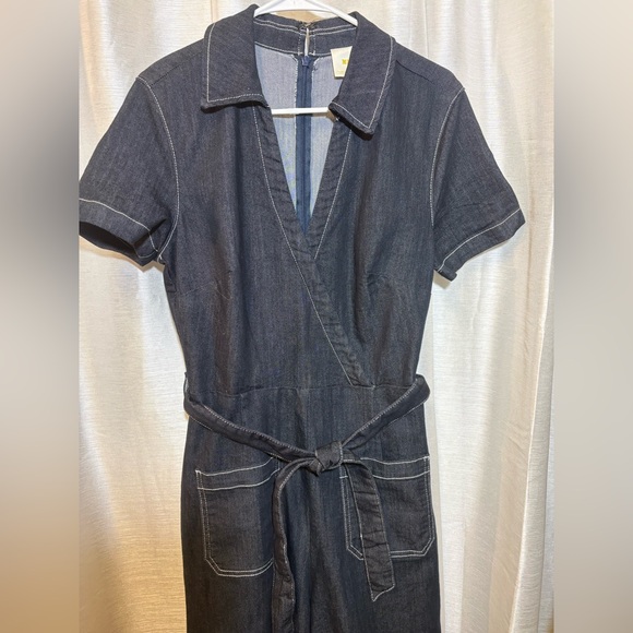 MAEVE ANTHROPOLOGIE Dark Blue Colette Wrap Denim Romper Jumpsuit size 10 - Picture 10 of 14